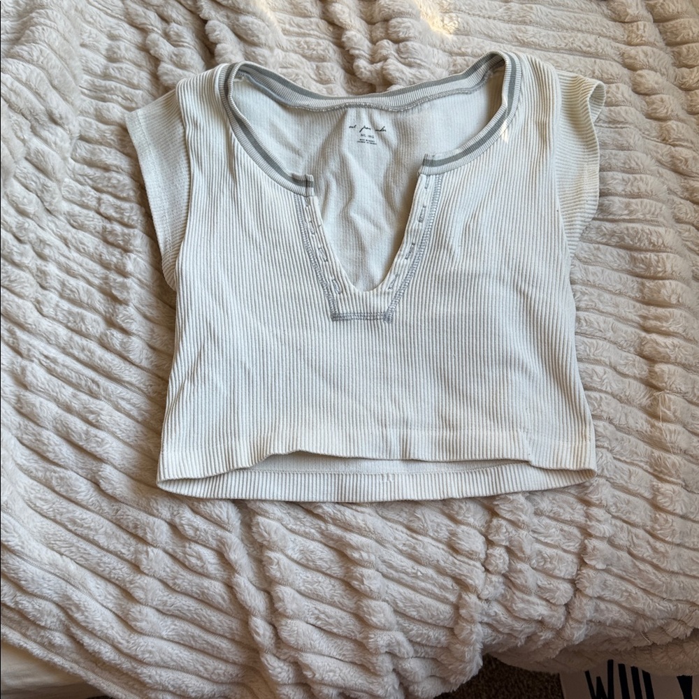 Urban Outfitters White Ribbed Short Sleeve Top